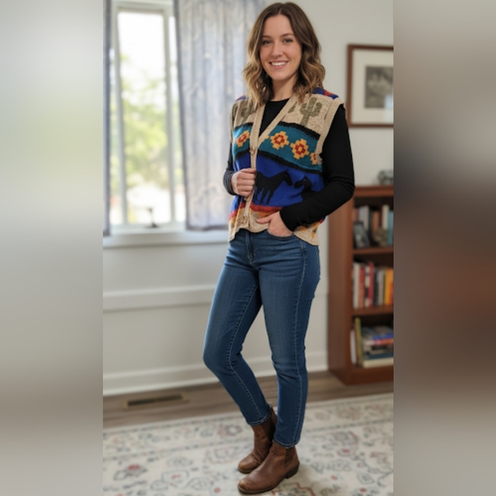Women's Multicolor Patterned Cardigan - Picture 2 of 5